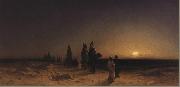 Karl Friedrich Christian Welsch Crossing the Desert at Sunset, France oil painting artist